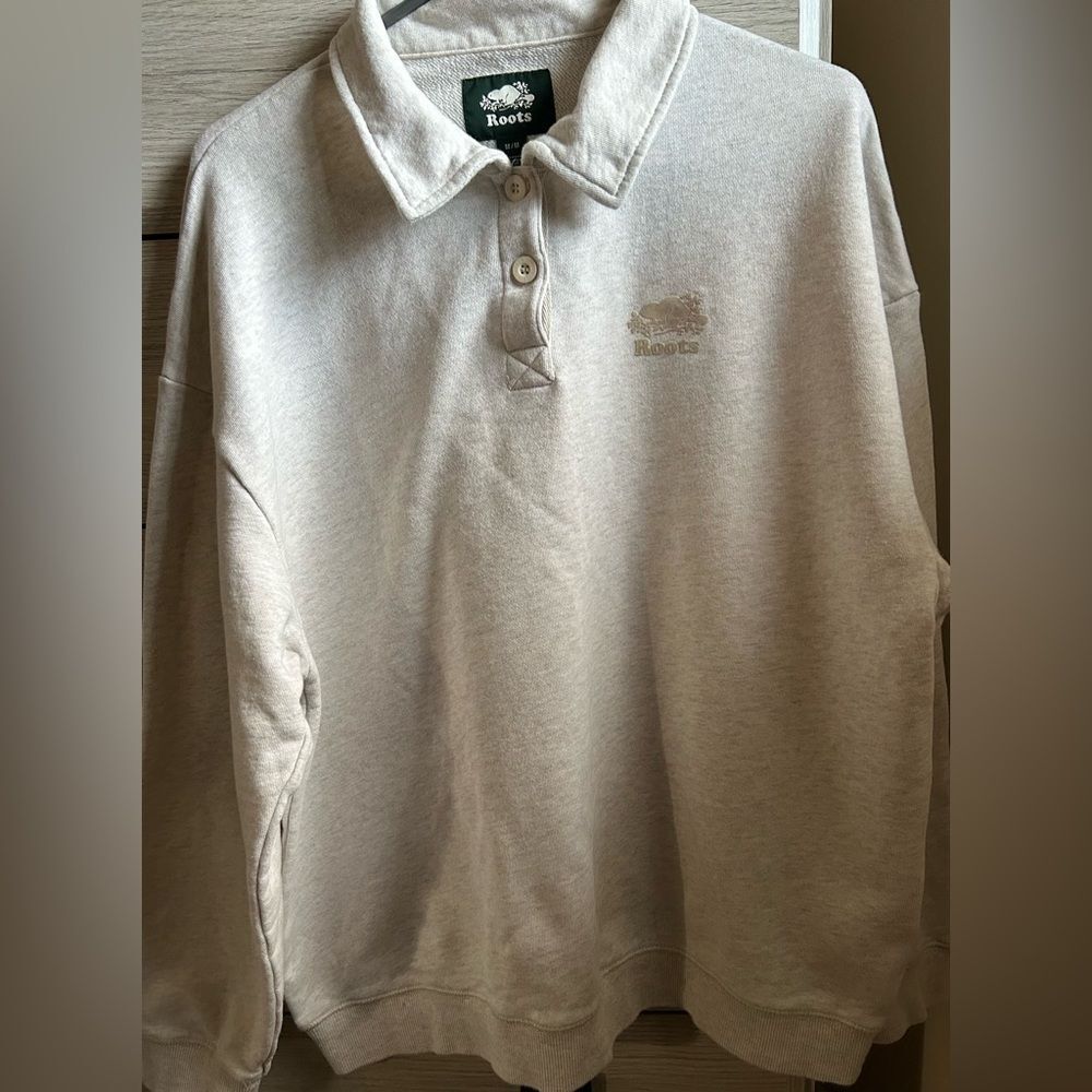 Unisex Roots Light Beige half button up crewnwck